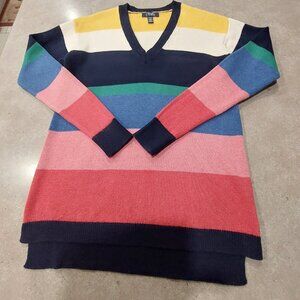 CHAPS Women's V-Neckline Long Sleeves Multi-Stripes Sweater - Size XS/TP
